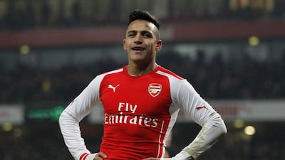 Arsenal’s Alexis Sanchez reacts during his side's 2-0 FA Cup third round win over Hull City on Sunday at the Emirates Stadium. Ian Kington / AFP / January 5, 2015