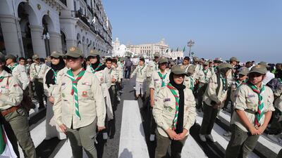 Algerian Muslim Scouts perform during a parade in Algiers. EPA