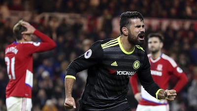 Chelsea's Diego Costa celebrates his goal during their Premier League match against Middlesbrough on Sunday. Scott Heppell / AP Photo