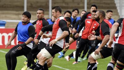 Japan players go through the paces at training ahead of their showdown with Scotland. Rebecca Naden / Reuters