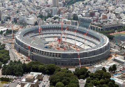 The new National Stadium for Tokyo 2020 under construction, with the Japan Sports Council saying the project is 40 per cent complete. AP Photo