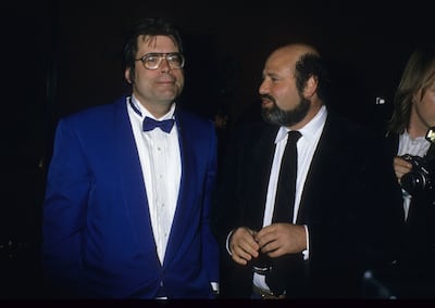 Stephen King, left, and Reiner at a Mike Tyson vs Michael Spinks boxing match in 1988 in New Jersey. Getty Images