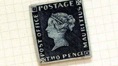 Valued at £2 million, the Twopenny Mauritian Blue stamp is the centrepiece of the Royal Philatelic Collection. Getty Images