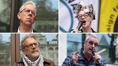 Clockwise from top left: Chris Nineham of Stop the War Coalition, Sophie Bolt of Campaign for Nuclear Disarmament, Alex Kenny of STW and Ben Jamal of the PSC, were all arrested at a Palestine march in January last year. Getty Images