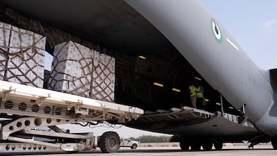 The Joint Operations Command has intensified its relief efforts in Afghanistan. Today, three aircraft took off carrying more than 105 tonnes of food supplies to support and assist those affected by the earthquake that struck the eastern regions of Afghanistan. Photo: WAM