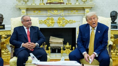 US President Donald Trump meets Bahrain Crown Prince Salman bin Hamad Al Khalifa in the Oval Office. EPA