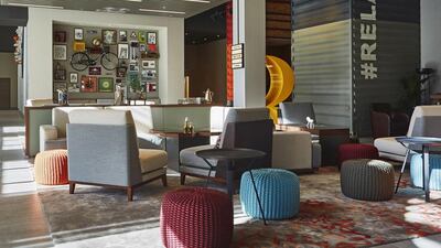 The lobby lounge at Rove Downtown Dubai. Courtesy Rove Downtown Dubai
