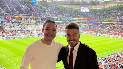Trevor Noah and David Beckham at Al Thumama Stadium in Qatar. Photo: Trevor Noah / Instagram
