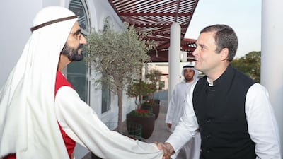 Sheikh Mohammed bin Rashid, Vice President and Ruler of Dubai, meets Rahul Gandhi in Dubai. Wam