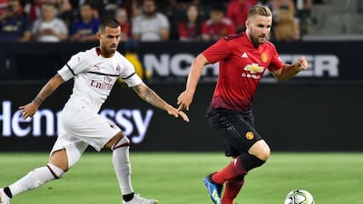 Manchester United defender Luke Shaw in action against AC Milan. USA Today Sports