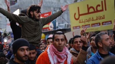 A protest at the Jabalia refugee camp in the northern Gaza Strip. Mohammed Abed / AFP