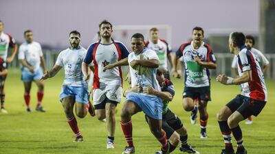 Action from the UAE Shaheen v Jebel Ali Dragons match at The Sevens on September 18, 2015. Antoine Robertson / The National
