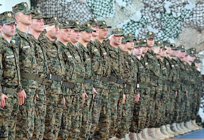 Soldiers of the Bosnian armed forces during a ceremony in Capljina. AFP