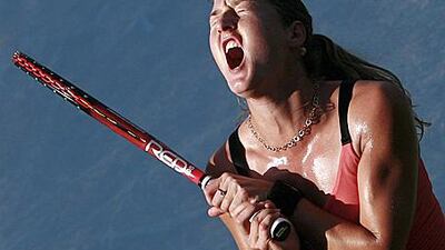 Shahar Peer screams after losing a point against Venus Williams in Dubai yesterday.