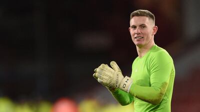 Sheffield United goalkeeper Dean Henderson celebrates at the end of the match. AFP