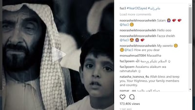 Sheikh Hamdan bin Mohammed, Crown Prince of Dubai, shares a photo on Instagram of himself and UAE Founding Father Sheikh Zayed. Courtesy Sheikh Hamdan's Instagram account