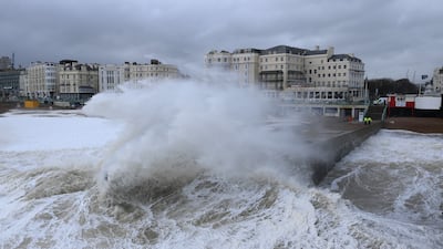 The seafront on April 12 in Brighton, England, as Storm Noa hit. Getty
