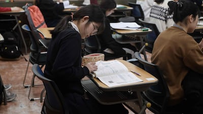 Students prepare to sit the exam at the Ehwa Girls Foreign Language High School in Seoul. AFP