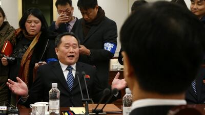 Head of the North Korean delegation Ri Son Gwon talks with his South Korean counterpart, Cho Myoung-gyon, during their meeting at the truce village of Panmunjom. Reuters