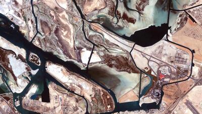 Mangrove forests, waterway arteries and development on Yas Island have been captured in a satellite image from space. Courtesy Mohammed bin Rashid Space Centre
