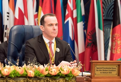 U.S. envoy to the coalition against Islamic State Brett McGurk attends the Kuwait International Conference for Reconstruction of Iraq, in Bayan, Kuwait February 13, 2018. Stephanie McGehee / Reuters