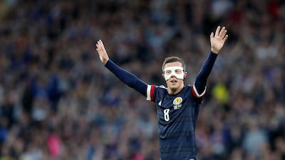 Callum McGregor celebrates after scoring. AP