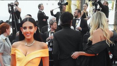 Hadia Ghaleb looked radiant in a marigold couture satin gown. Photo: Rami Al Ali