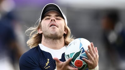 South Africa's scrum-half Faf de Klerk takes part in a training session at Fuchu Asahi Football Park in Tokyo. AFP