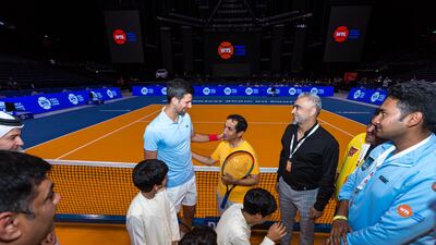 Sheikh Saeed bin Maktoum Al Maktoum and Novak Djokovic at the World Tennis League in Dubai. Photo: World Tennis League in Dubai