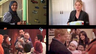 Haft Sang (left) is a near-perfect recreation of Modern Family, (right) shot frame for frame with the same stage directions, props and sight gags. Photos/Youtube