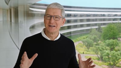 Apple's chief executive Tim Cook. In the first quarter of 2021, the company crossed $100 billion in quarterly revenue for first time in its history. AFP