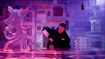 Chillout Ice Lounge at Times Square Centre invites families to enjoy warm beverages and hot soups in the chilly atmosphere. Philip Cheung / The National