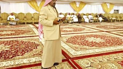 Saudi millionaire Nasser bin Mersan Alhajri at his majlis at the Al Dhafra Festival. Jeff Topping / The National