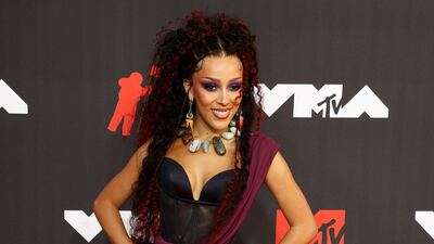 US rapper Doja Cat, in Vivienne Westwood, arrives on the MTV Video Music Awards red carpet.