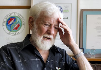 Uri Avnery, Israeli writer and founder of the Gush Shalom peace movement, at his home in Tel Aviv on July 26, 2011. He died on August 20, 2018, age 94. AFP