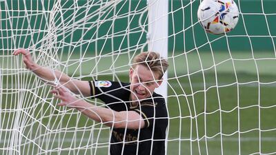 Barcelona's Frenkie de Jong celebrates after scoring his side's opening goal. AP