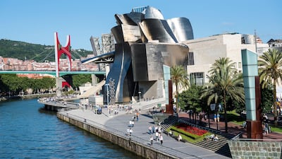 Frank Gehry's Guggenheim Museum has become the iconic symbol of Bilbao, an exuberant design of a ship that complements the port city and its shipping industry.