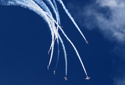 The Frecce Tricolori acrobatic squad perform at the Dubai Airshow. Pawan Singh / The National