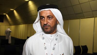 Ghareeb Al Saridi after winning the FNC elections at the polling station in Fujairah Exhibition Centre. Pawan Singh / The National