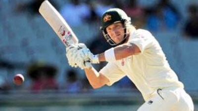 Shane Watson plays a shot off his pads on his way to the elusive ton in Melbourne.