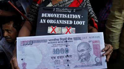 Indians protested in November 2017 to mark a year since the government announced its 'demonetisation' policy. Reuters