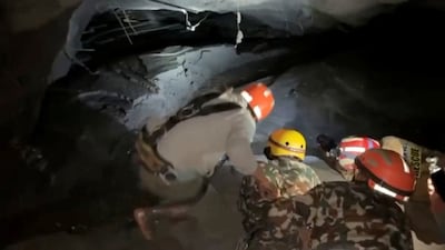 Rescue workers search for survivors in the Rasuwagadhi Hydropower Project tunnel. Reuters