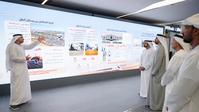 Sheikh Hamdan and Sheikh Theyab with Shadi Malak, chief executive of Etihad Rail
