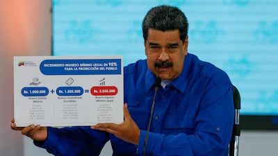 Nicolas Maduro speaks during a press conference in Caracas where he announced the increase of the monthly minimum wage and benefits by 95%. EPA/Cristian Hernandez