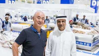 Chef Nobu and Issam Galadari, CEO of Ithra Dubai, at the fish market. Courtesy Ithra Dubai