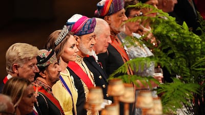 Mr Al Busaidi, Princess Catherine, Sultan Haitham and King Charles. Reuters
