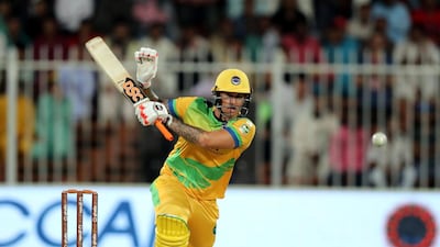 Cameron Delport of Pakhtoons bats against Kerala Knights in the T10 League at Sharjah Cricket Stadium on Wednesday.