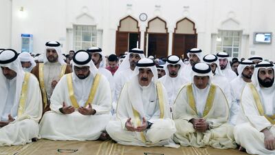 Sheikh Saud bin Rashid Al Mualla, Ruler of Umm Al Quwain, performs Eid Al Adha prayers at Sheikh Zayed Mosque in Umm Al Quwain. Wam