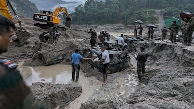 Members of the Indian Army during the rescue operation in Sikkim, Gangtok district, India. EPA