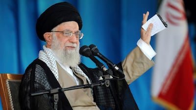 Iranian supreme leader, Supreme Leader Ayatollah Ali Khamenei gestures while speaking during a gathering in Tehran. AP
